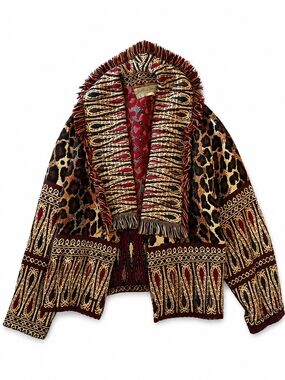 PAINTED PONY Red & Leopard Patterned Fringe Jacket - Medium